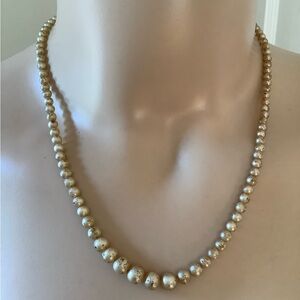 Vintage Faux Pearls Necklace Rhinestone Clasp